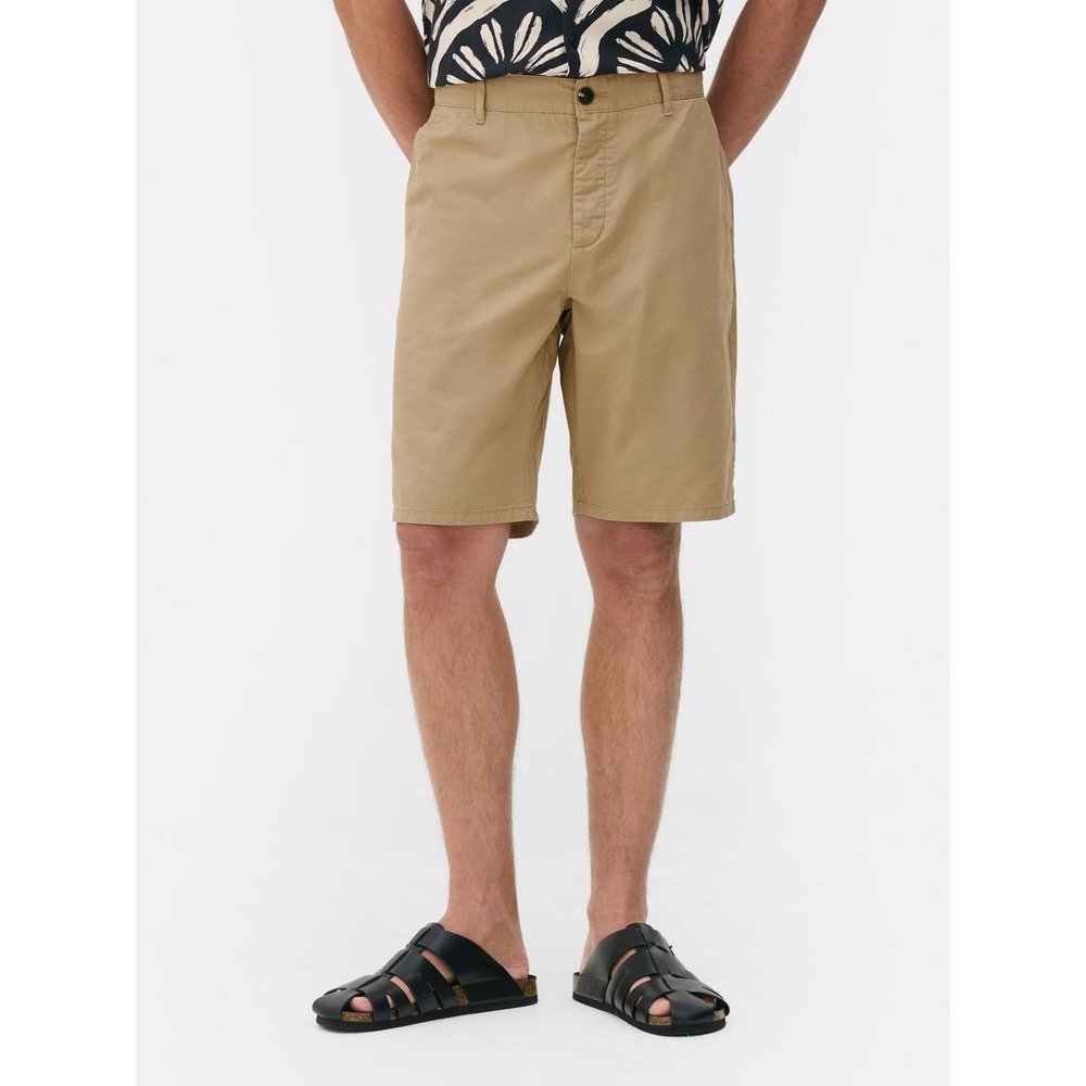Primark Denim Co Men's Khaki Chino Shorts W36 4-Way Stretch Straight Button Fly